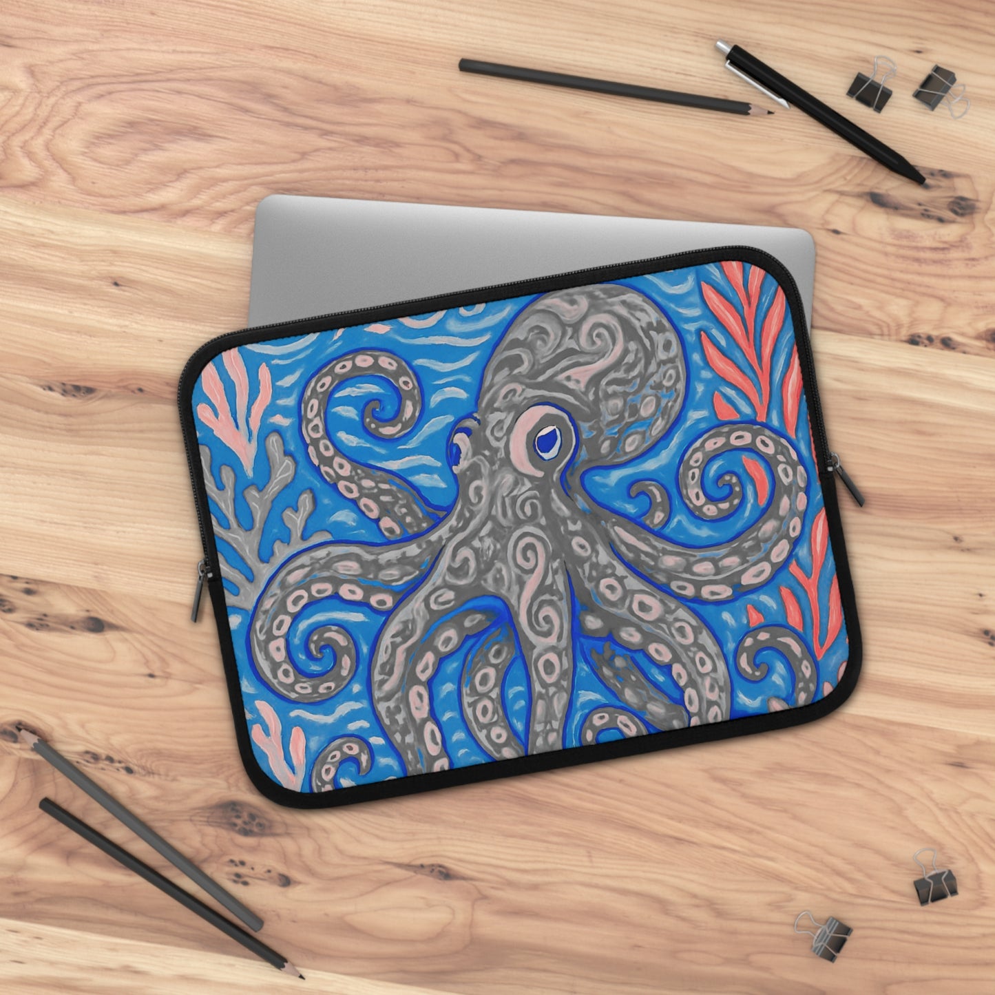 Tropical Laptop Sleeve, 5 Sizes - Perfect for Beach Lovers & Students / Octopus Kraken Joe, Slate