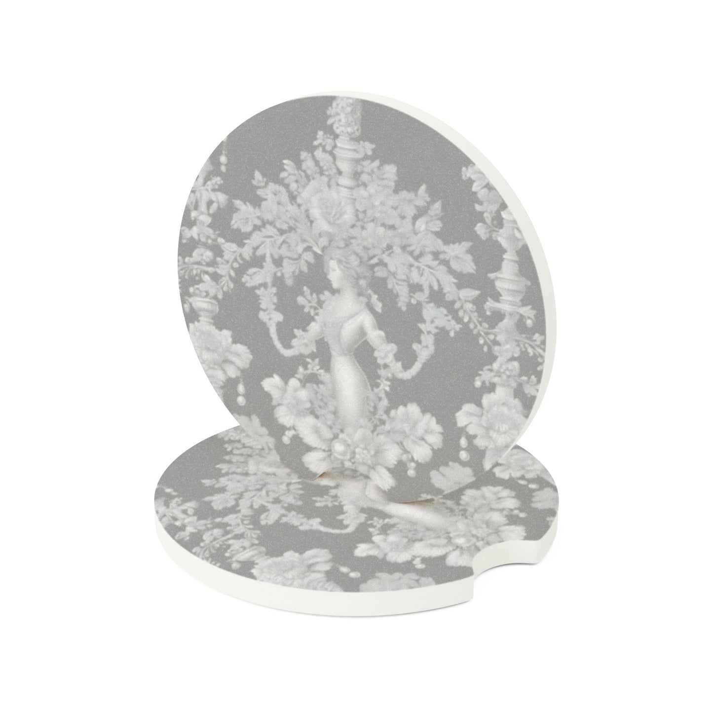 Soapstone Car Coaster - Pearl Lady Toile, slate