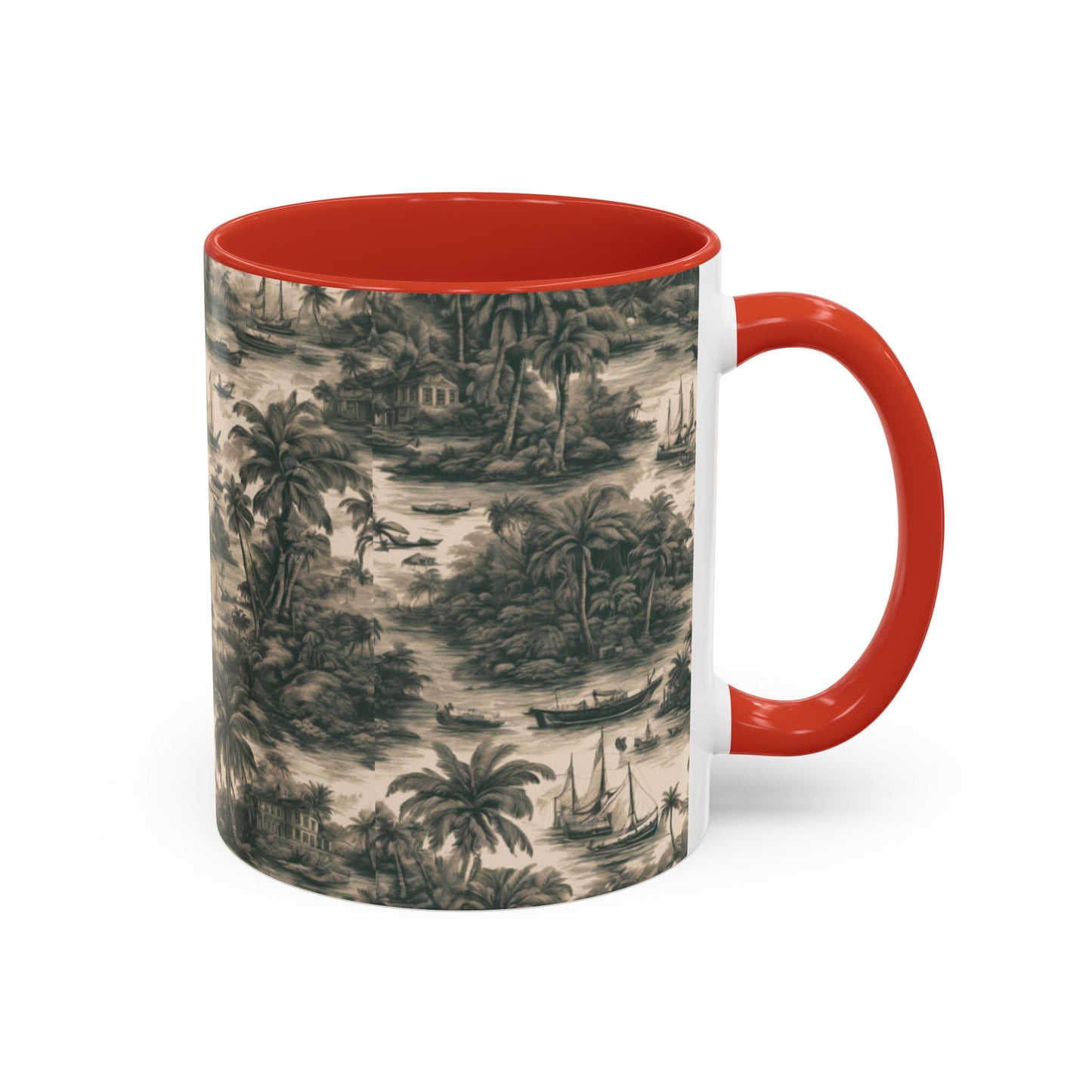 Accent Coffee Mug (11, 15oz), 8 Colors - Tropical Toile #1, black