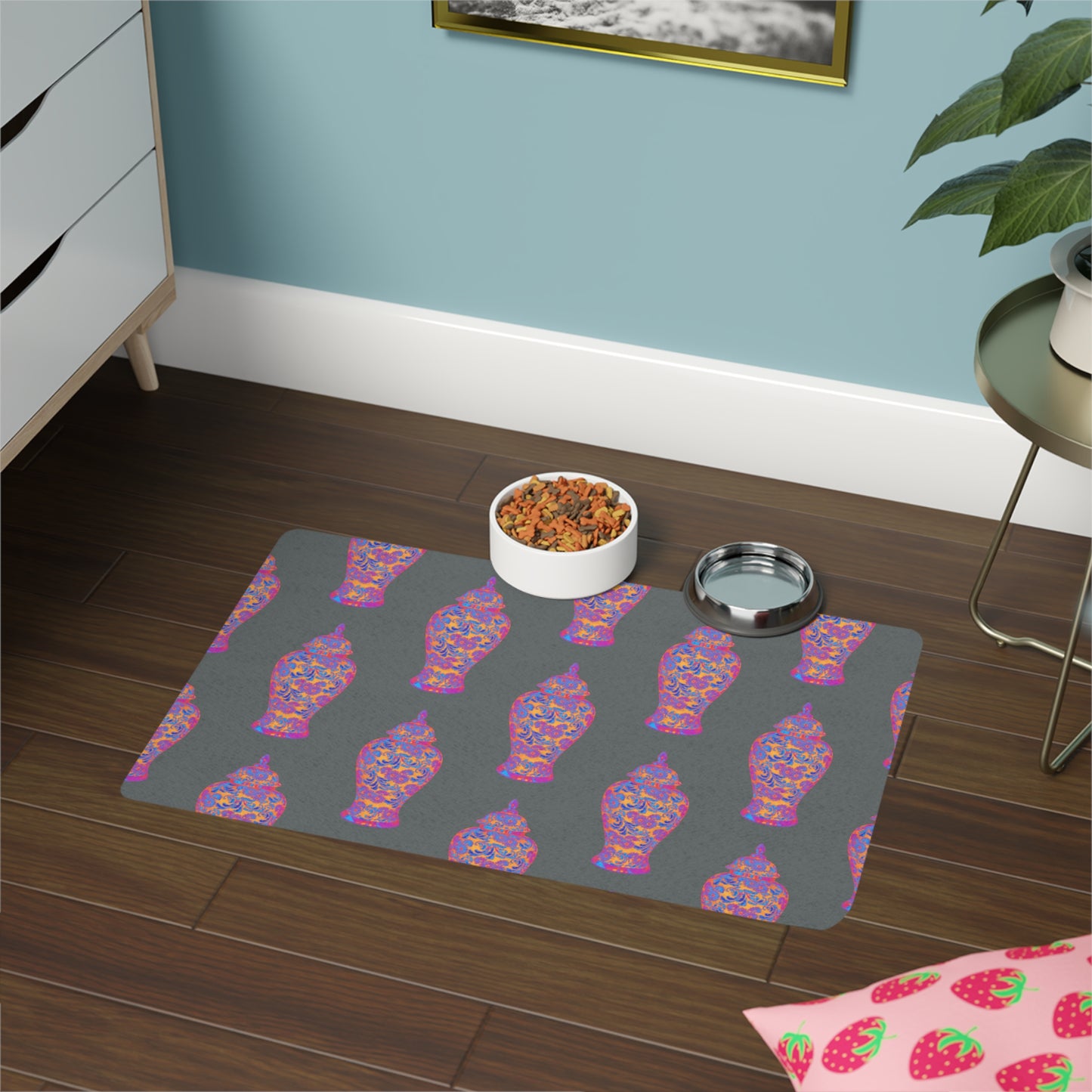 Pet Food Mat (12x18), Heatwave Ginger Jar repeat dark grey