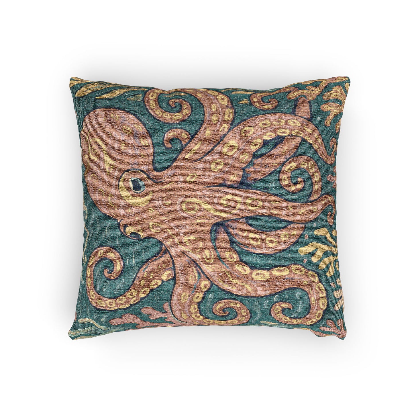 Woven Pillow, 17"W x 18"L ~ Octopus Kraken Joe, Red