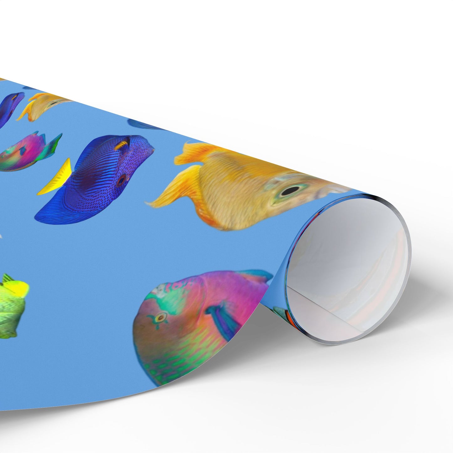 Wrapping Paper - Tropical Gift Wrap for All Occasions, 3 Sizes/2 Finishes / School of Fish, Lt. Blue