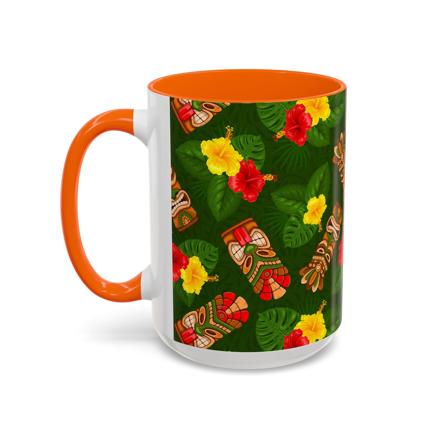 Accent Coffee Mug (11, 15oz), 8 Colors - Tiki Hibiscus Garden