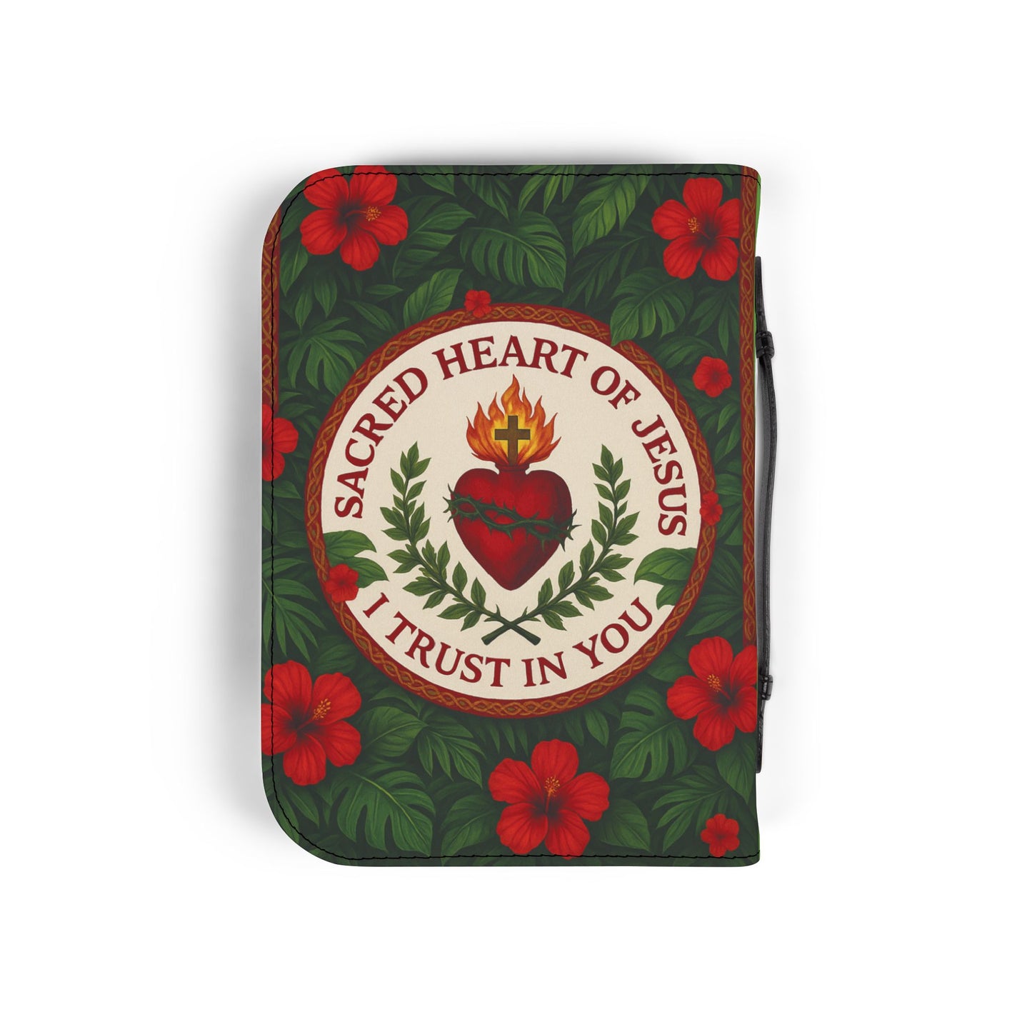 Tropical Bible Cover, Sacred Heart of Jesus Green / Floral Bible Protector, Church Accessories