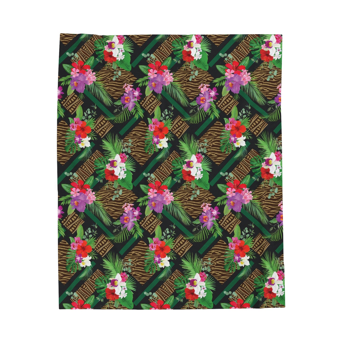 Tropical Tiki Orchids Velveteen Plush Blanket - Cozy Home Decor for Nature Lovers