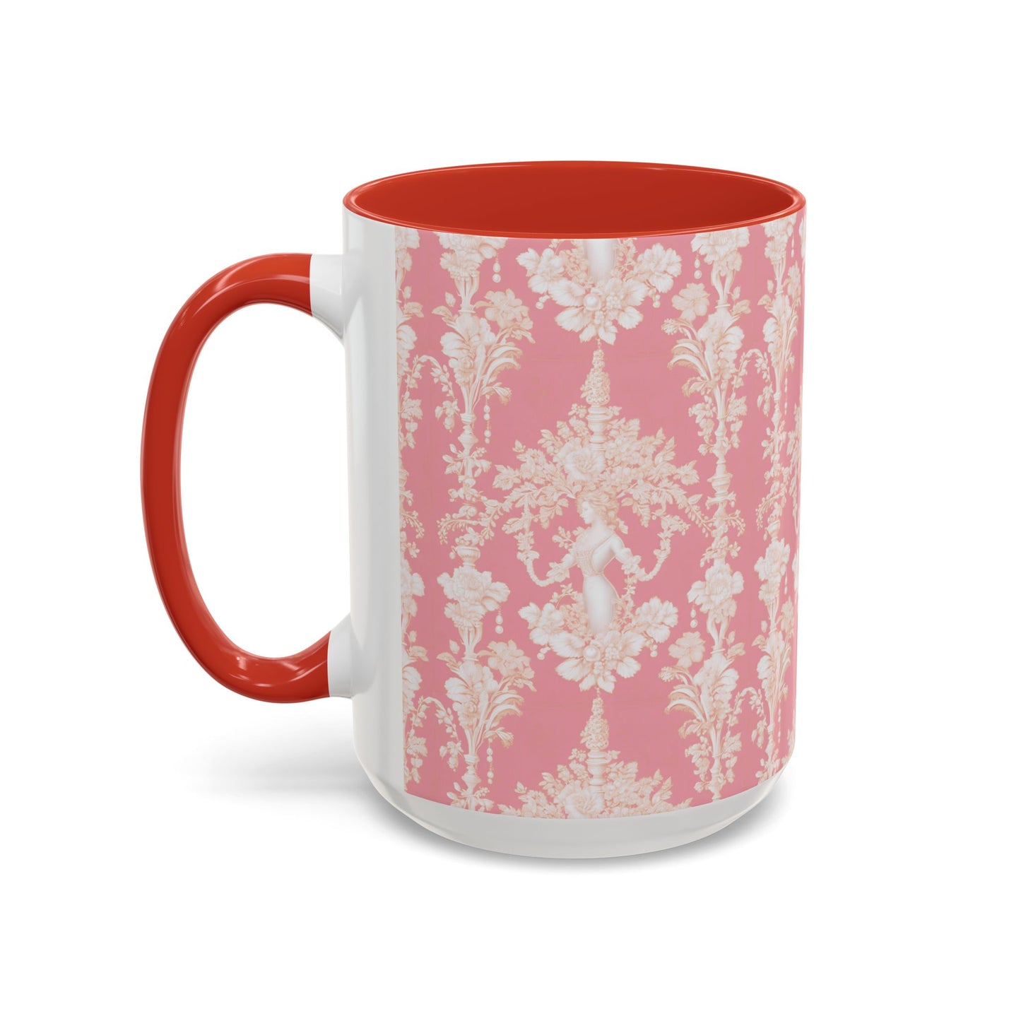 Accent Coffee Mug (11, 15oz), Pearl Lady Toile/Hibiscus Pink Repeat, Various Colors