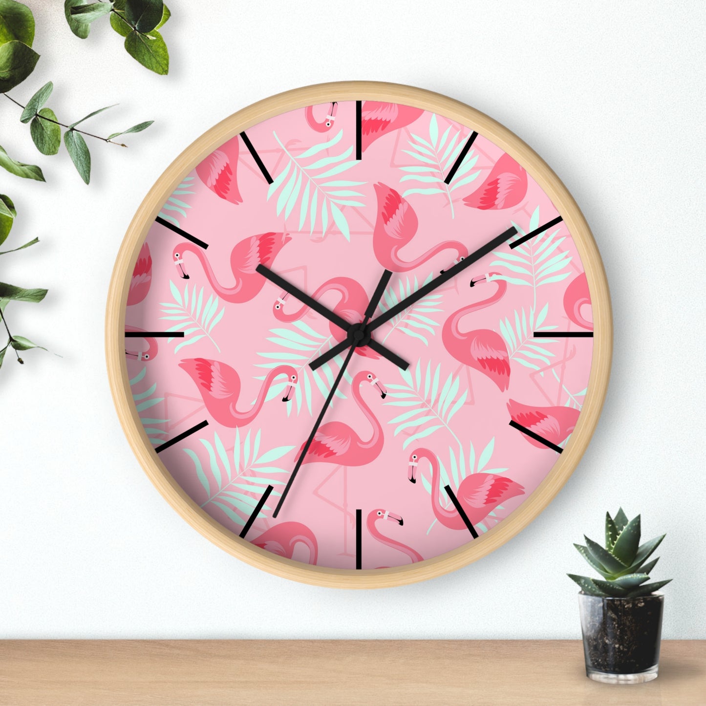 Tropical Flamingo and White Palms Wall Clock - Perfect for Beach Lovers