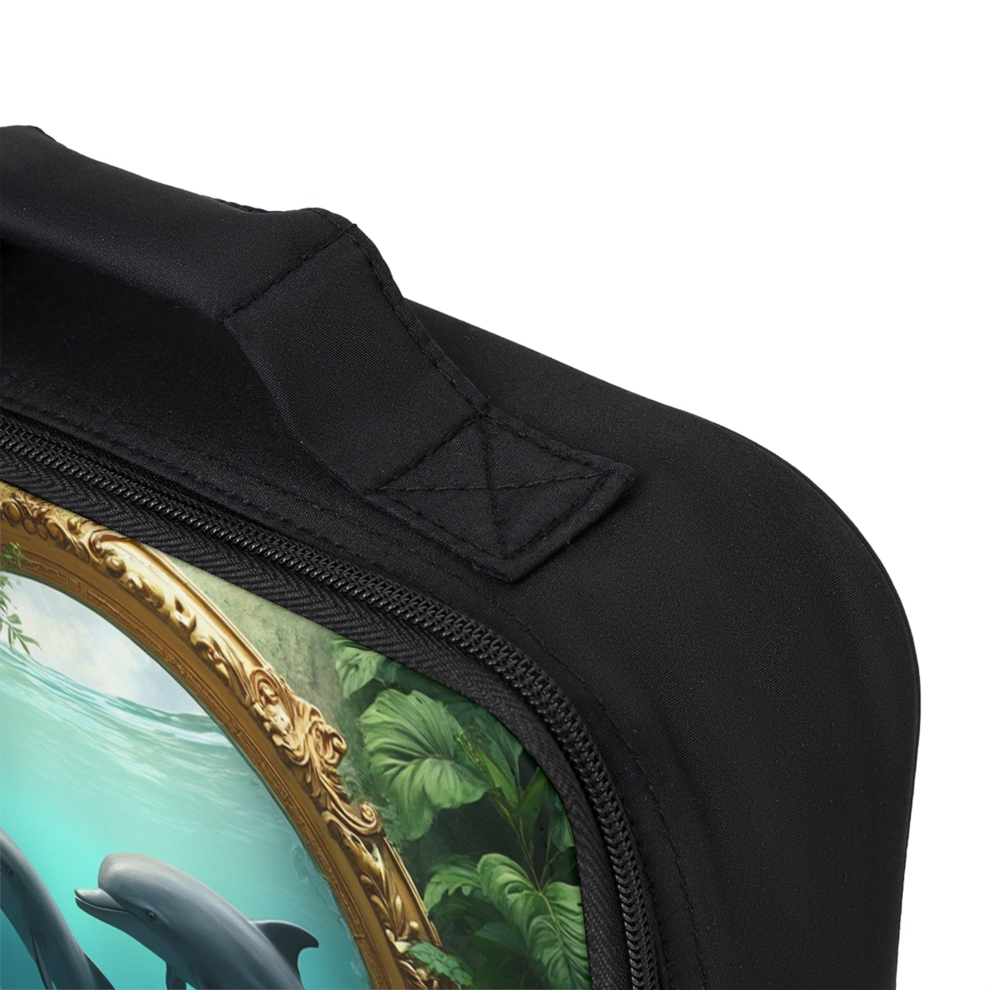 Framed Dolphins Lunch Bag - Eco-Friendly Insulated Tote, Adult and Child Lunchbox / Perfect for Picnics, Beach Outings