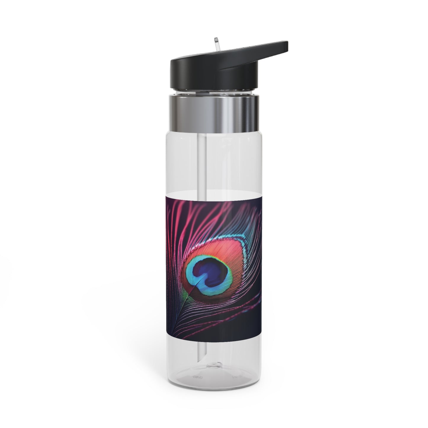 Tropical 20oz Tritan Sport Water Bottle -  Leakproof, Lightweight, BPA-Free / Peacock Eye Feather, Magenta