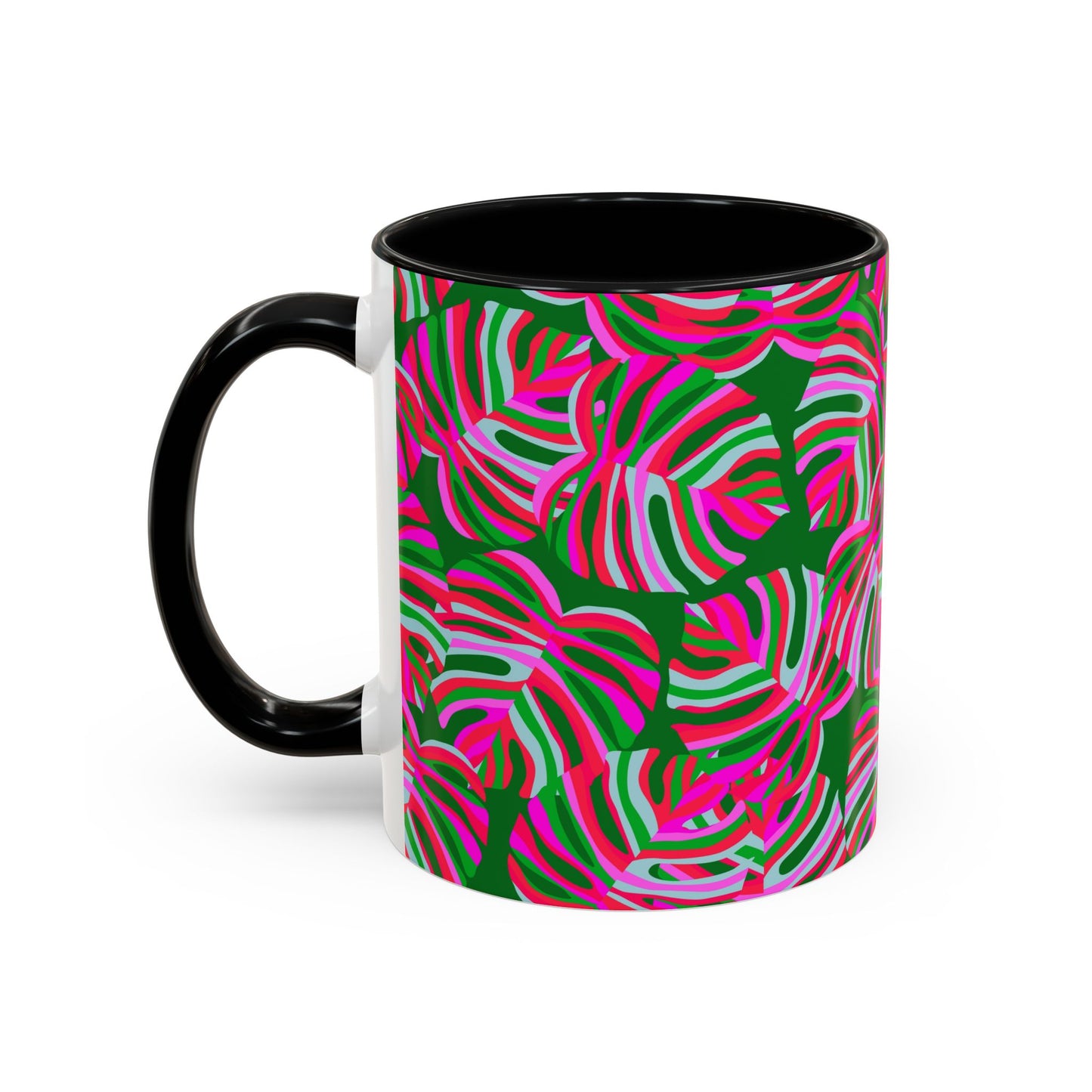 Accent Coffee Mug (11, 15oz), Monstera Pink Pop / Various Colors