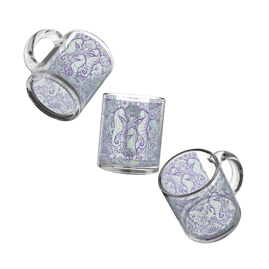 Tropical Glass Mug - 10oz Coffee Cup / Seahorses, Minty