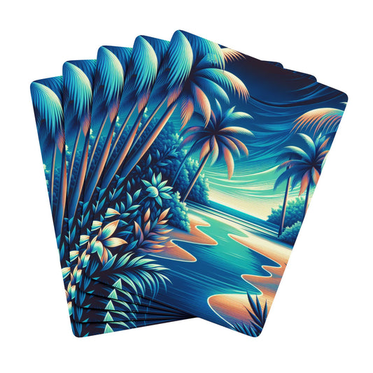 Poker Playing Cards -  Neon Blues Beach