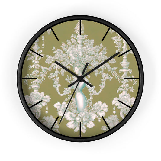 Wall Clock, Pearl Lady Toile / Highborn Green, Hands/Base Variants