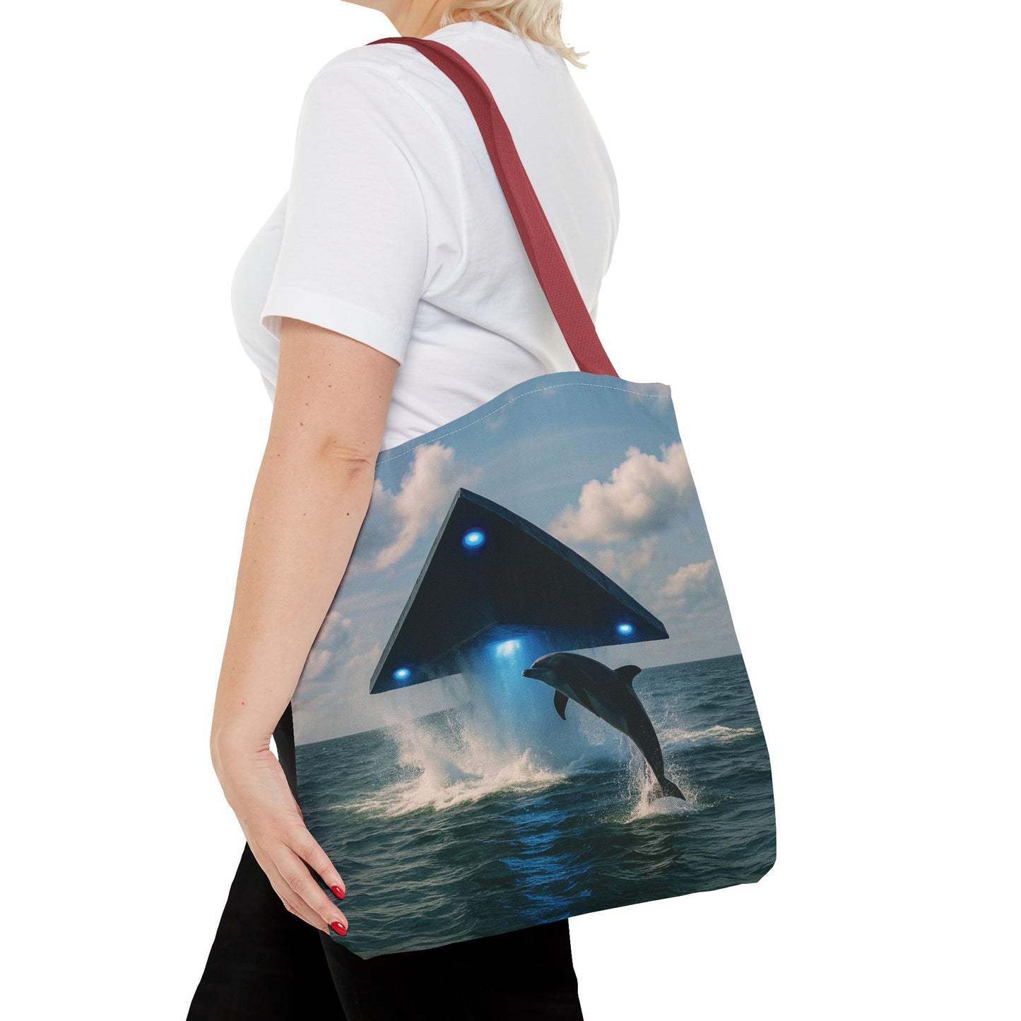 UFO and Dolphin in Ocean Tote Bag - 3 Sizes
