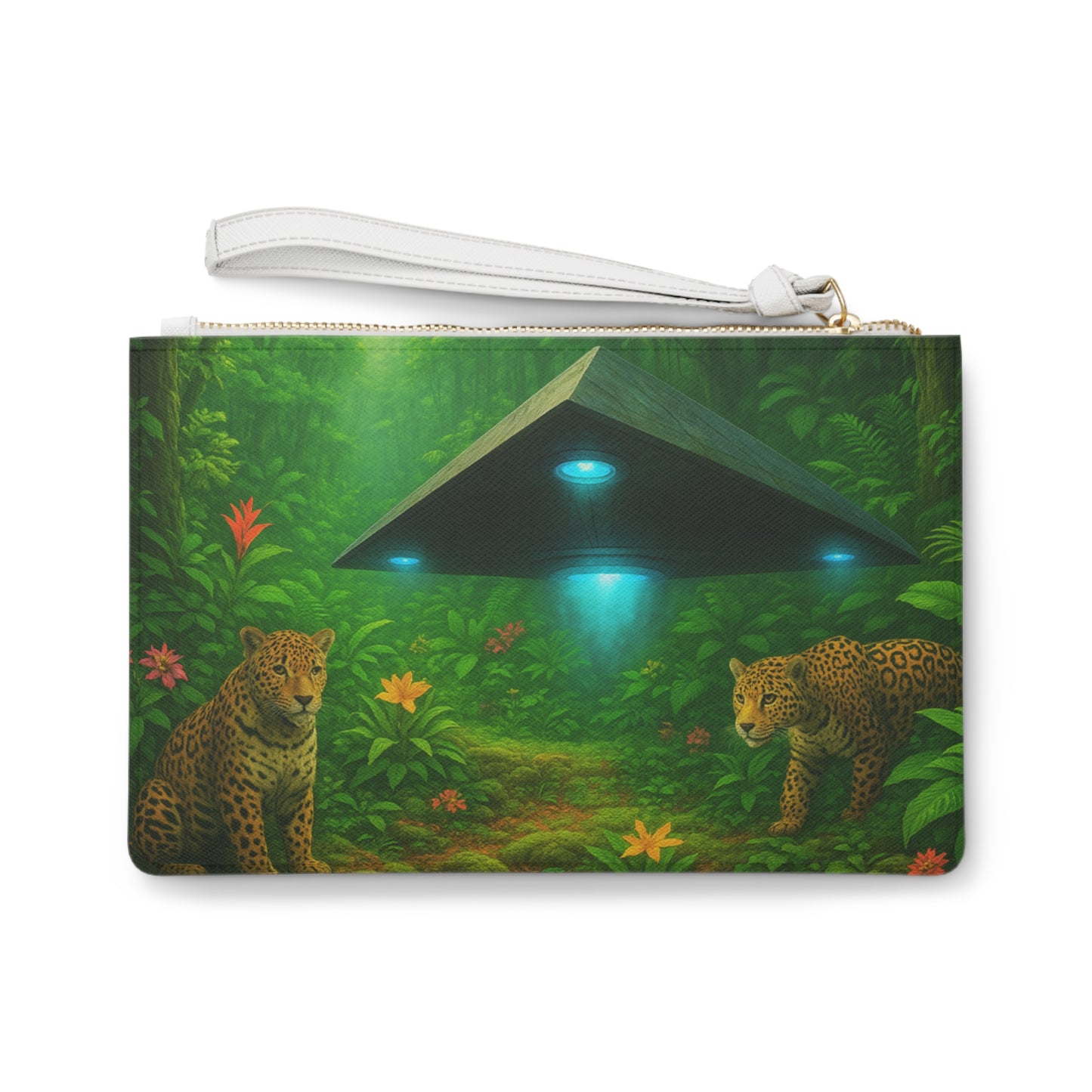 Tropical Faux Leather Clutch Bag - Perfect for Beach Adventures & Summer Vacations / UFO and Jaguars