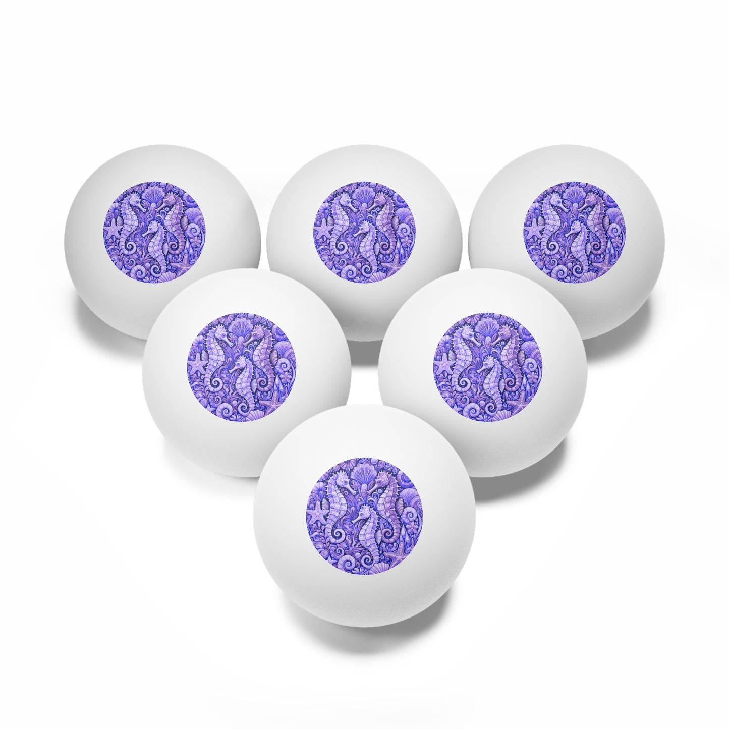Tropical Paradise Ping Pong Balls - 6 Pack with Seahorse Trio/Amethyst