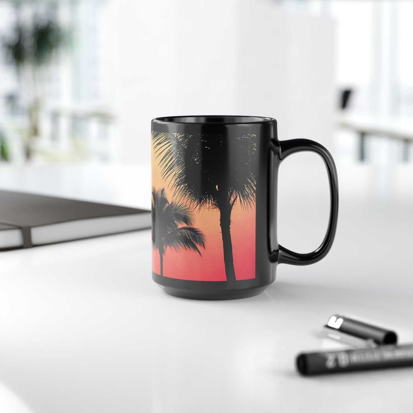 Black Coffee Mug - Palm Glow Orange