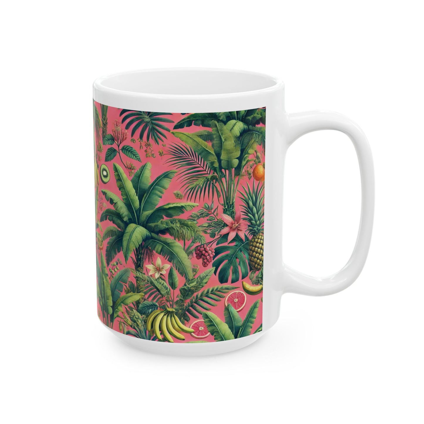 Ceramic White Mug - 11oz & 15oz, More Tropical Fruit, Coral