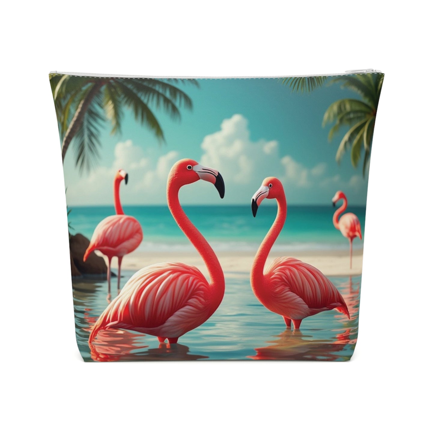 Tropical Cotton Cosmetic Bag, Makeup Pouch, 5 Sizes / Flamingo Morning Dip