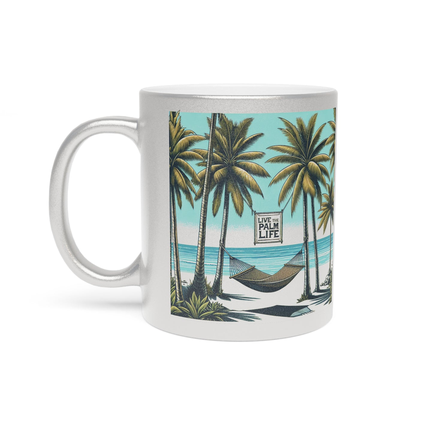 Colorful Tropical Metallic Mug, Gold or Silver - Hammock on the Beach