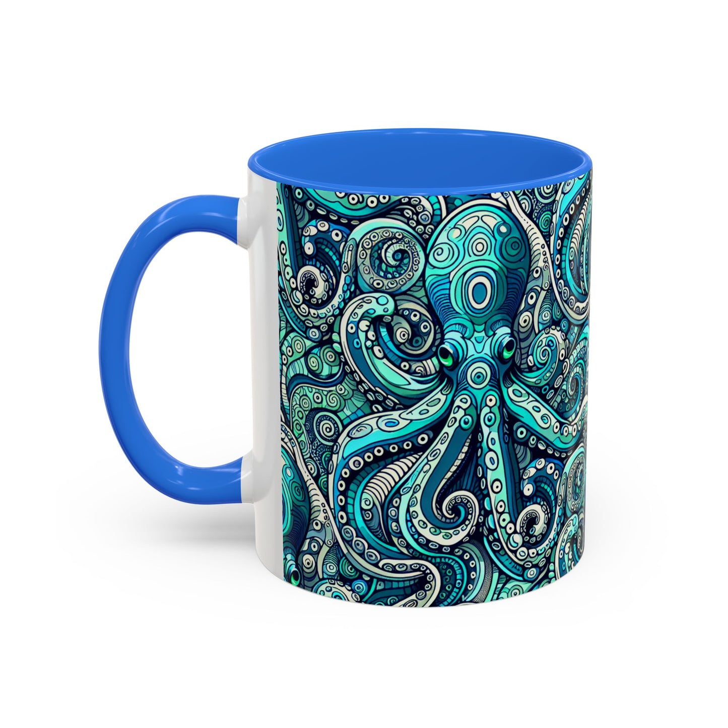 Accent Color Coffee Mug, Many Colors - 11oz & 15oz / Aqua Octopus
