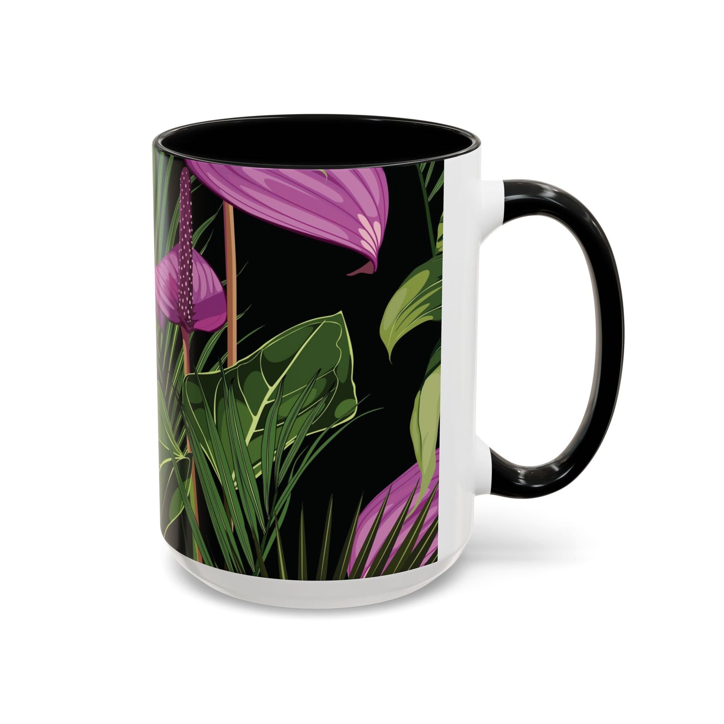 Accent Coffee Mug - Fun Tropical Drinkware for Flower Vibes /Anthurium and Palm