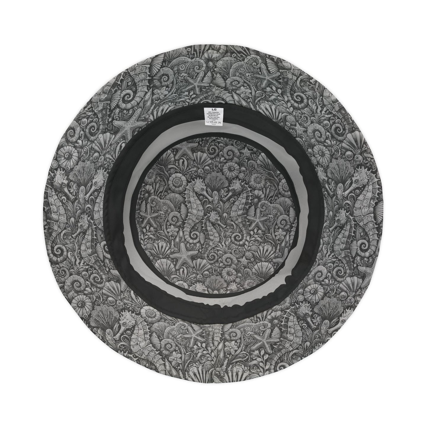 Tropical Polyester Bucket Hat, 2 Sizes - Seashorses Noir/Lt. Grey