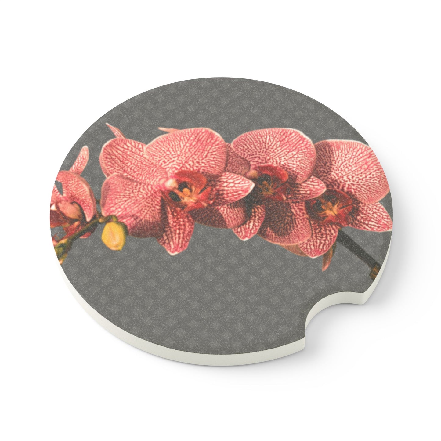 Soapstone Car Coaster - Red Orchid / Grey Wicker