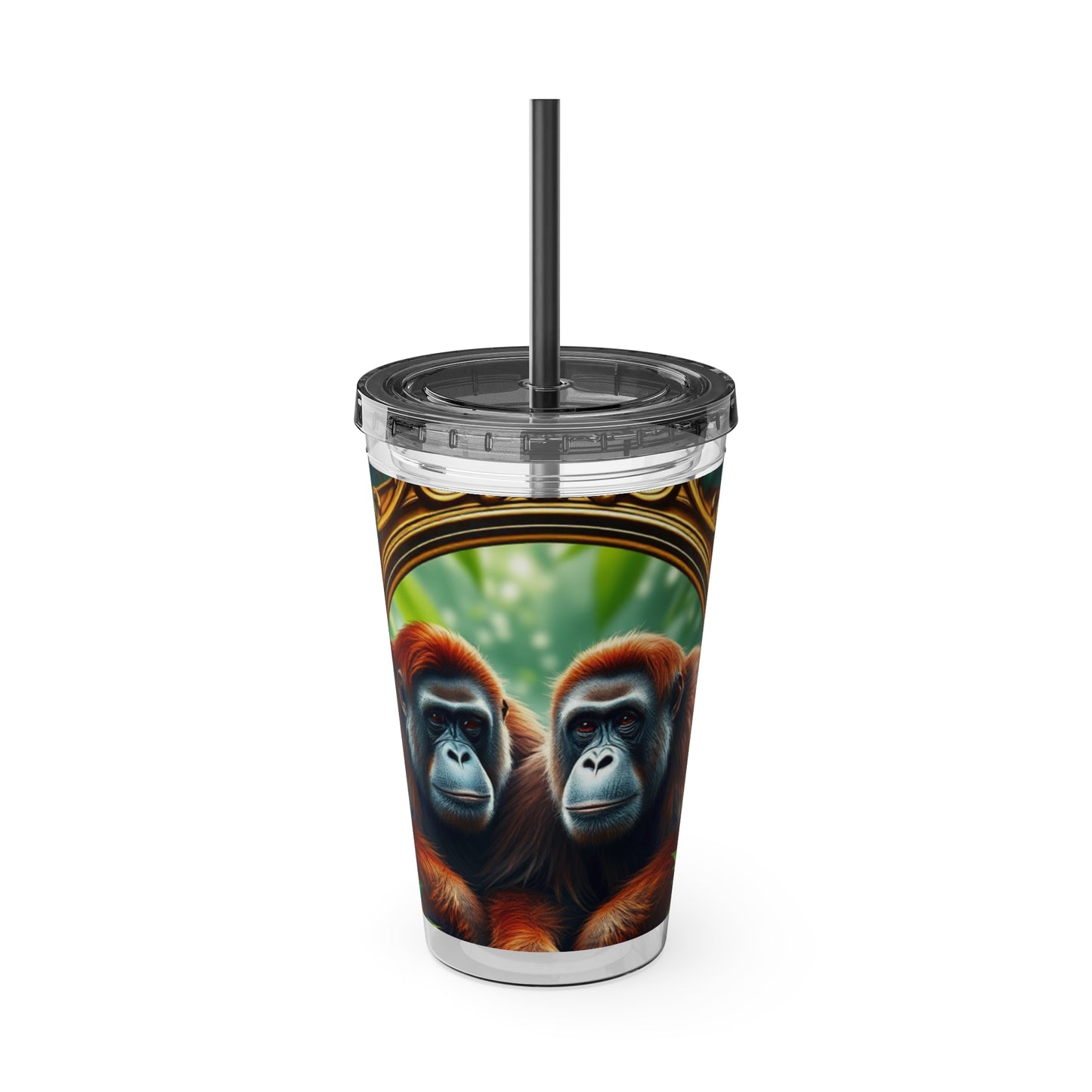Tropical Tumbler with Straw | 16oz Colorful Travel Cup / Framed Orangutan Apes