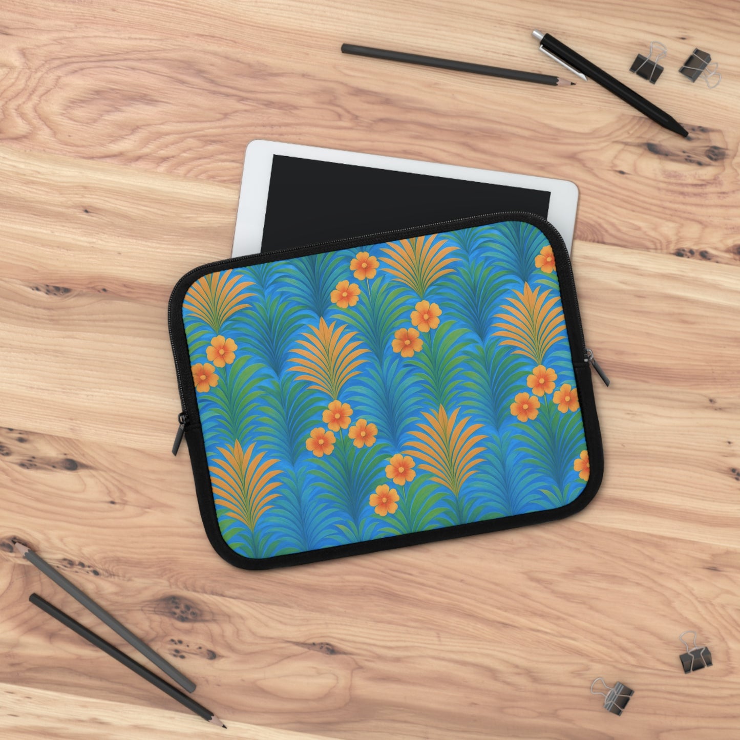 Tropical Laptop Sleeve, 5 Sizes - Perfect for Beach Lovers & Students / Sunrise Palms, Orange