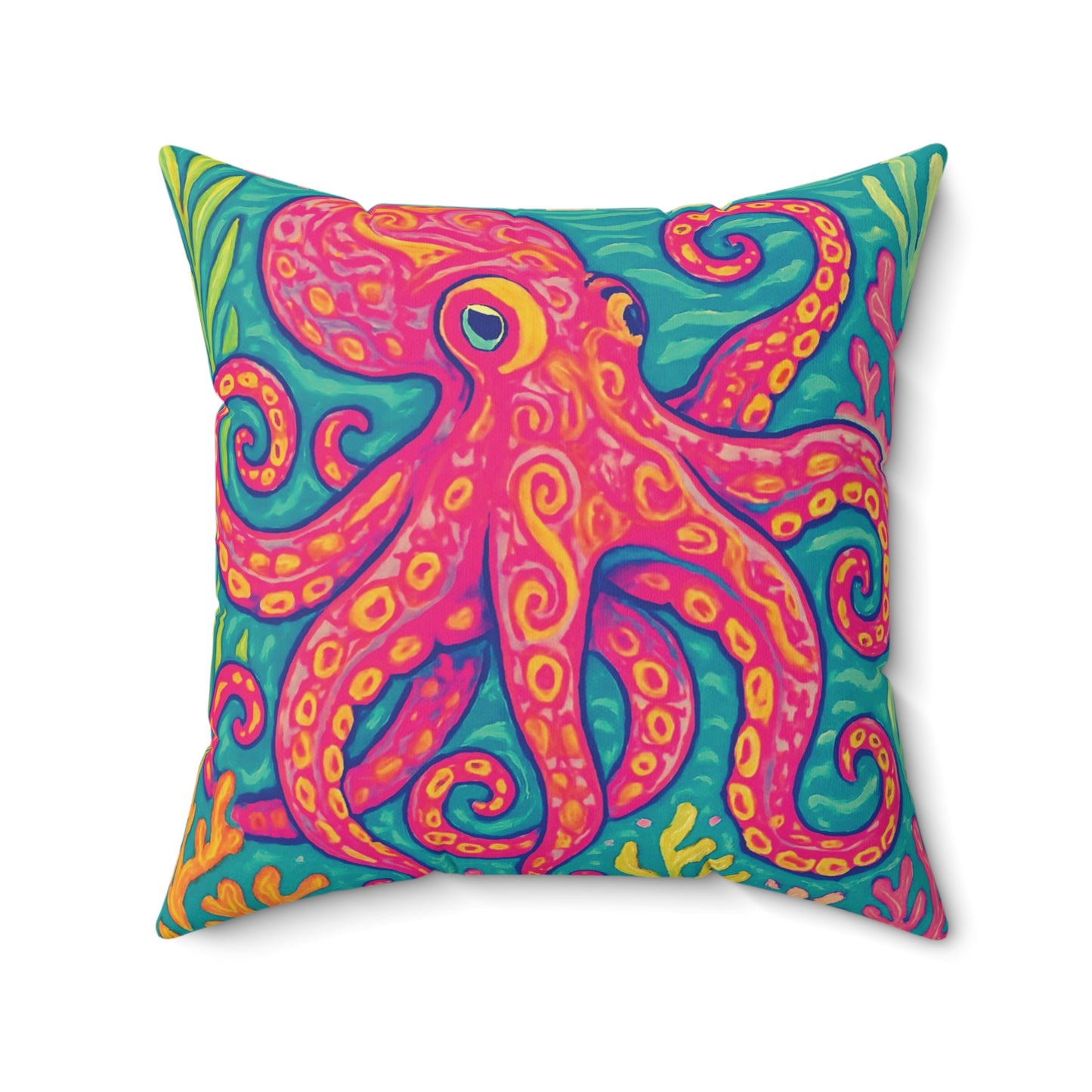 Decorative Pillow - Accent Cushion, 4 Sizes / Octopus Kraken Joe, Red