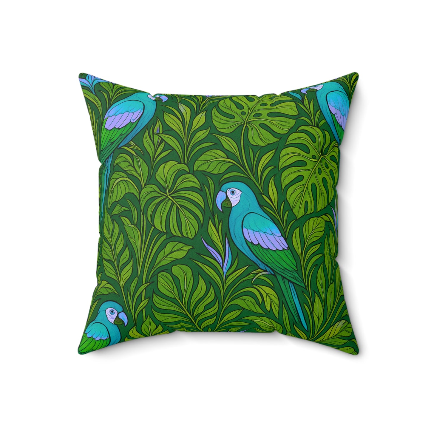 Tropical Pillow, 4 sizes - Colorful Spun Polyester Square Cushion / Parrot Family, Blue