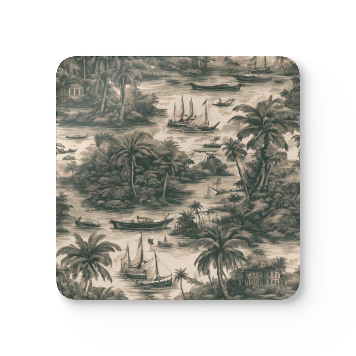 Coaster Set - Tropical Toile #1, Black