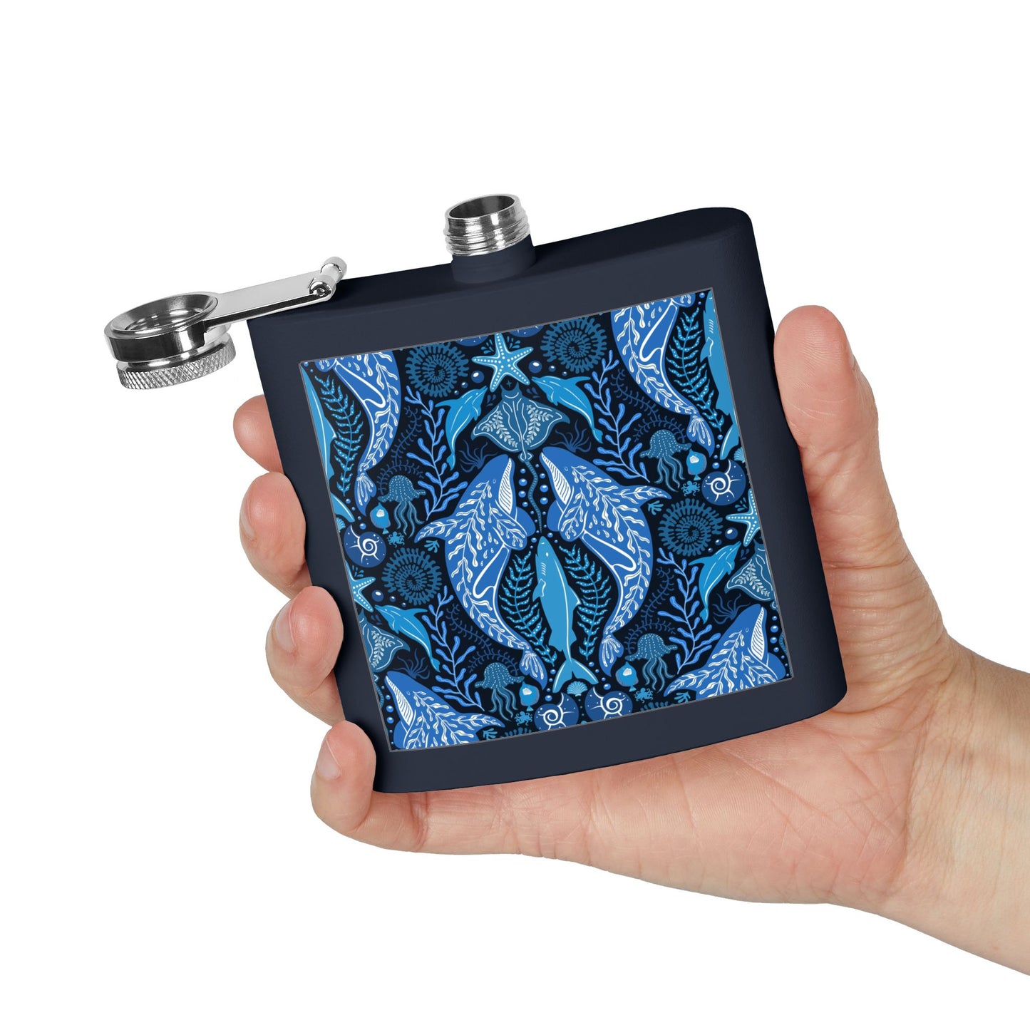 Tropical Stainless Steel 6 oz. Flask, Many Colors  – Mystic Ocean, Blue