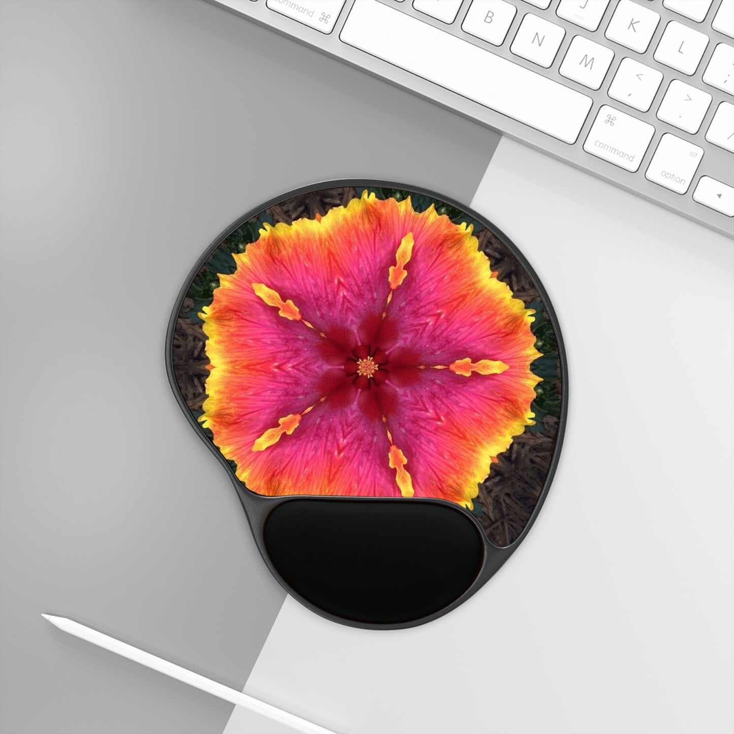 Mouse Pad With Wrist Rest, Hibiscus Kaleidoscope #1