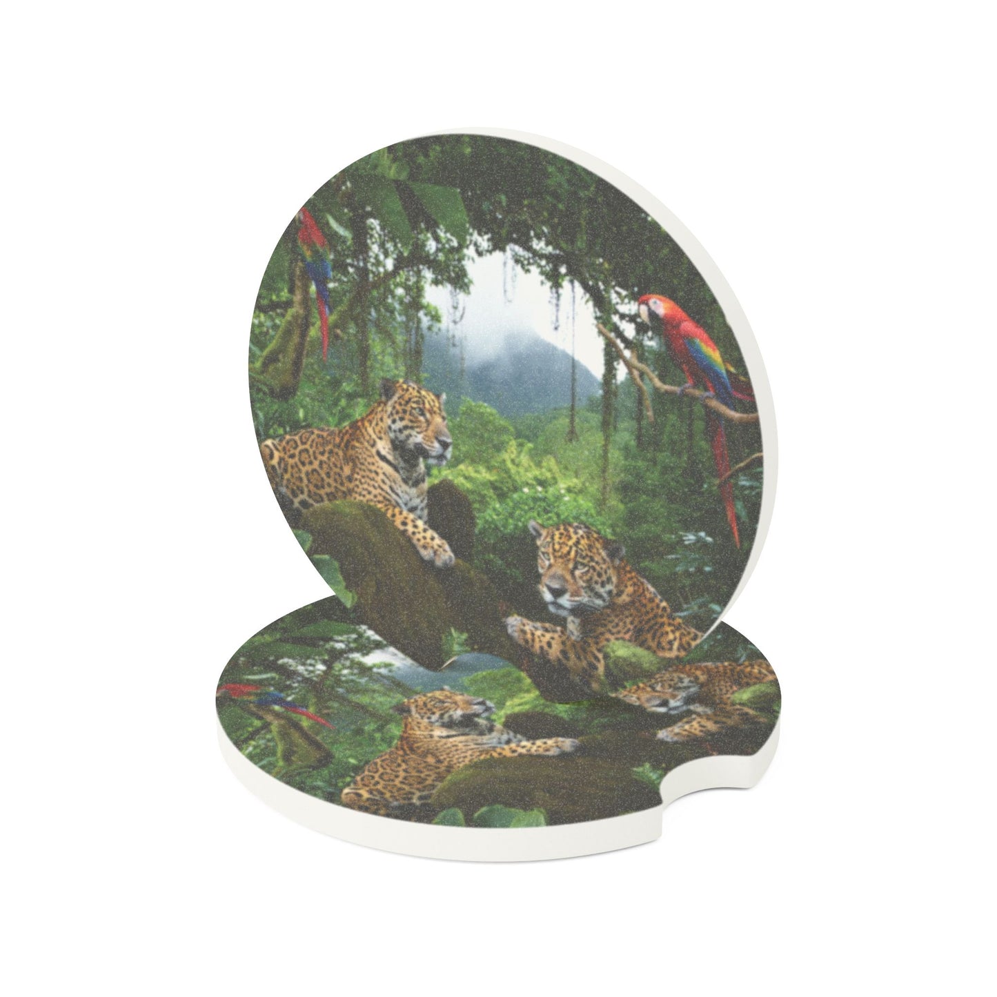 Soapstone Car Coaster - Jaguars and Parrots