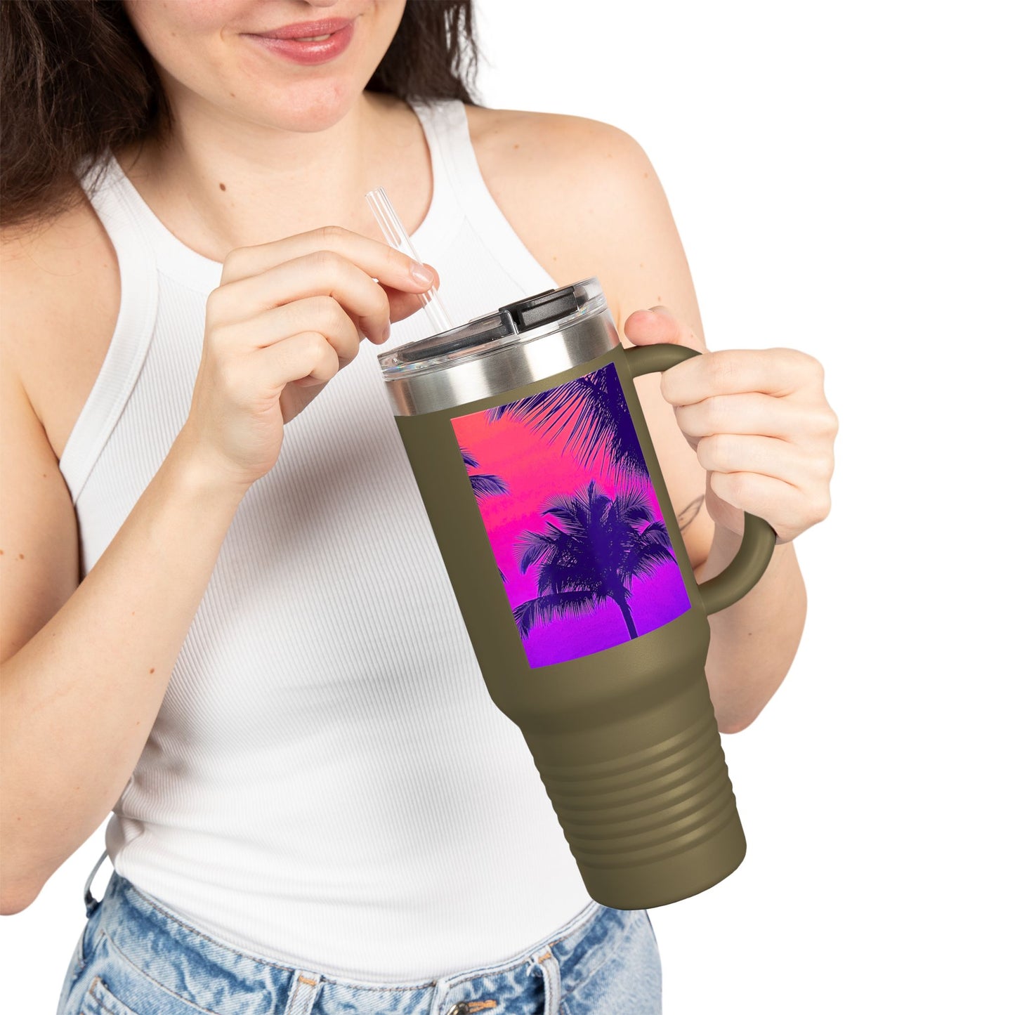 Insulated Travel Mug, 40oz / Palm Glow Pop - Perfect for Outdoor Adventures