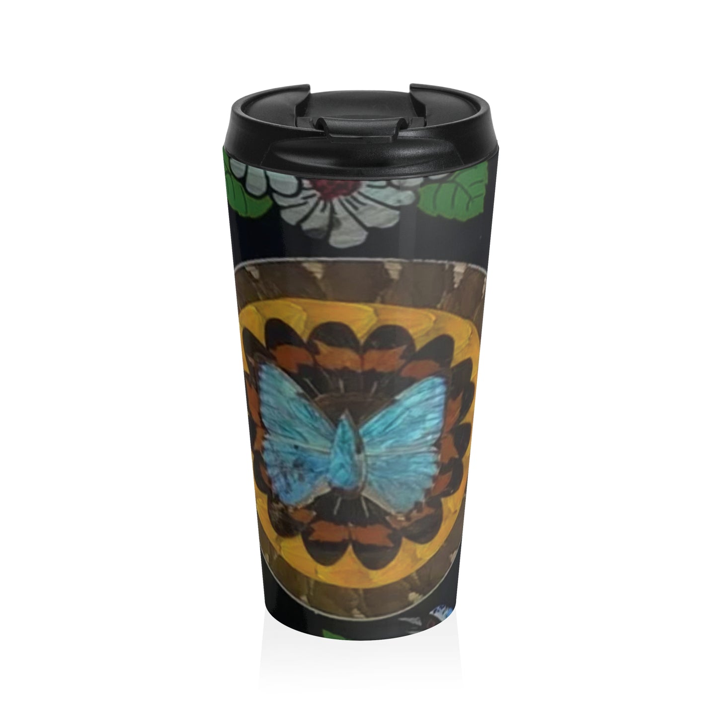 15 oz. Stainless Steel Travel Mug / Vintage Butterfly Wing Art Photo