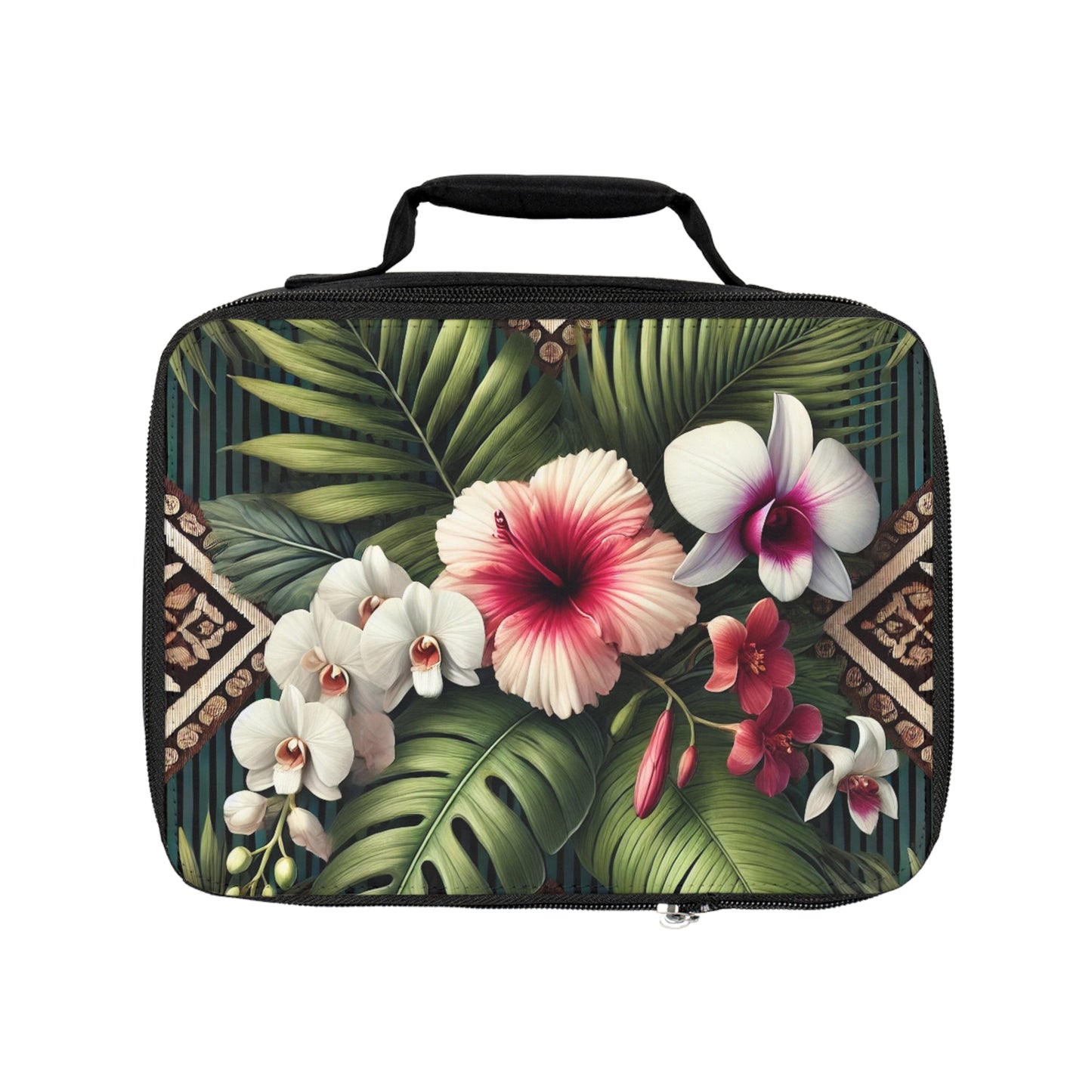 Tiki Orchids Lunch Bag - Eco-Friendly Insulated Tote, Adult and Child Lunchbox / Perfect for Picnics, Beach Outings