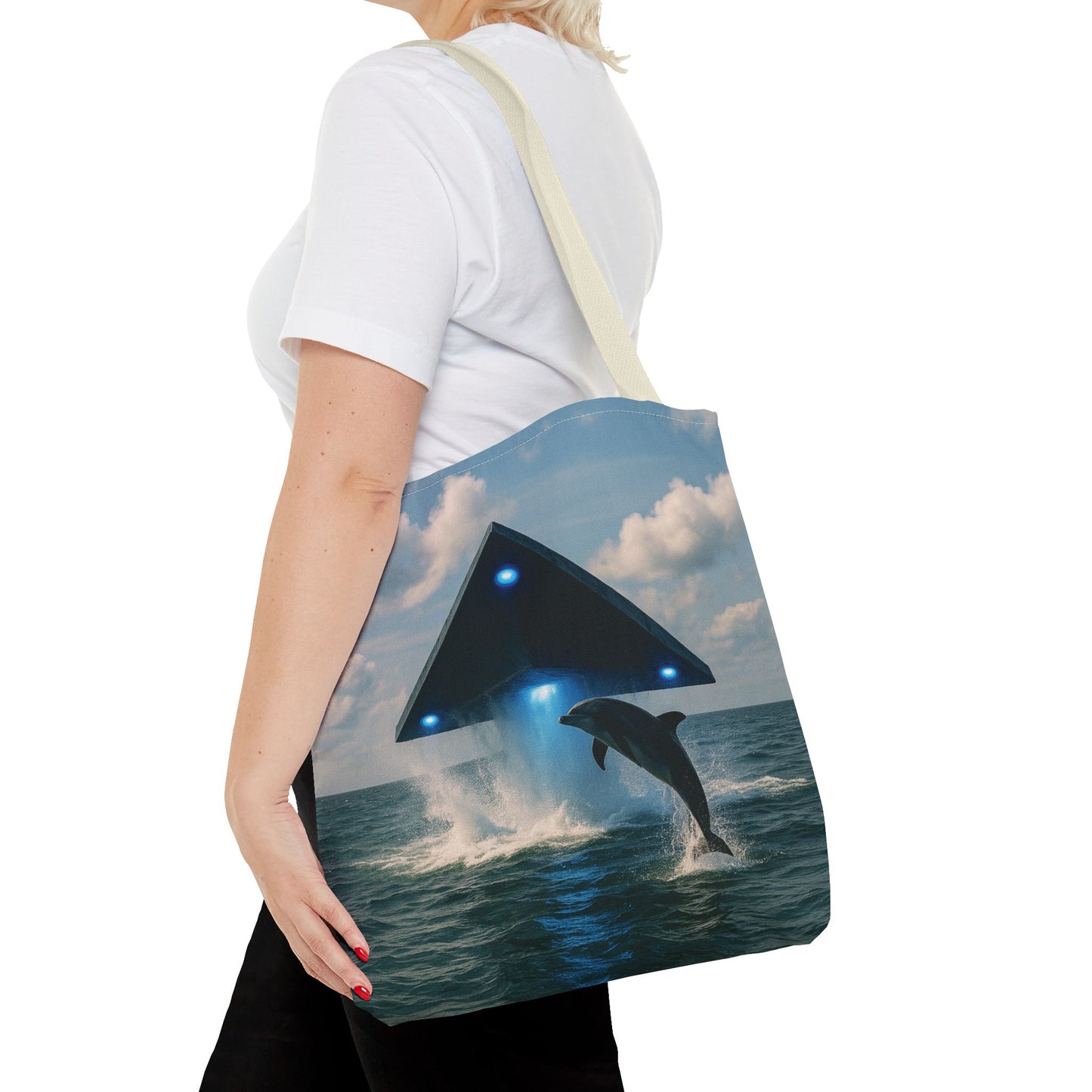 UFO and Dolphin in Ocean Tote Bag - 3 Sizes