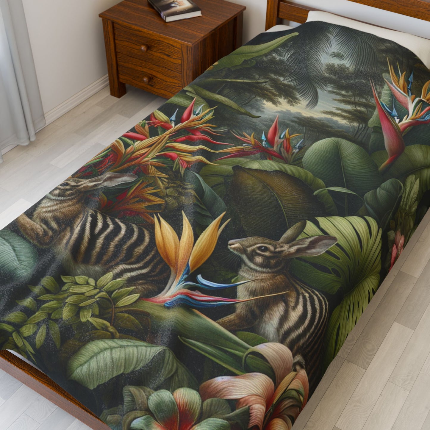 Rainforest Rabbit Outing Velveteen Plush Blanket - Cozy Home Decor for Rabbit Lovers