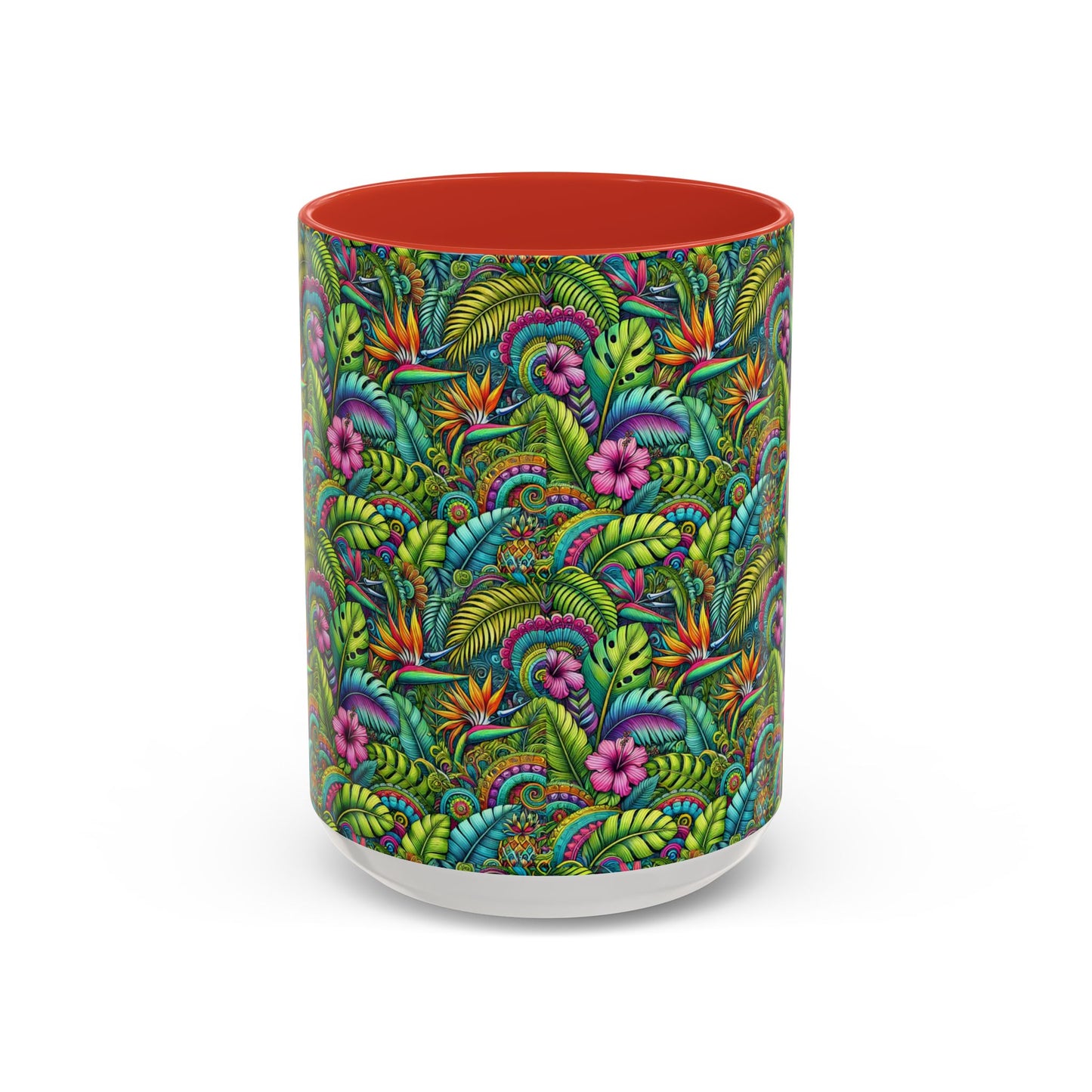 Accent Color Coffee Mug (11, 15oz), Rainforest Blooms, Various Colors