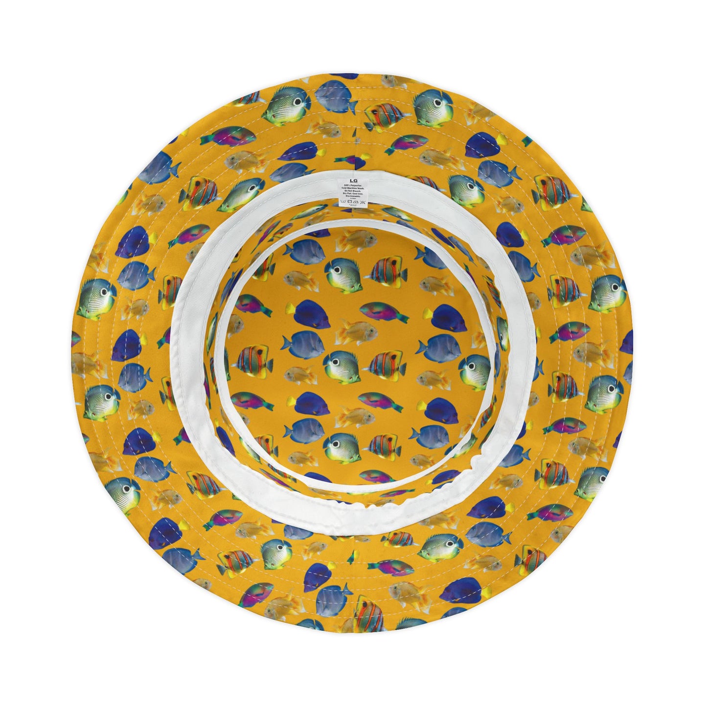 Tropical Polyester Bucket Hat, 2 Sizes - School of Fish / Yellow