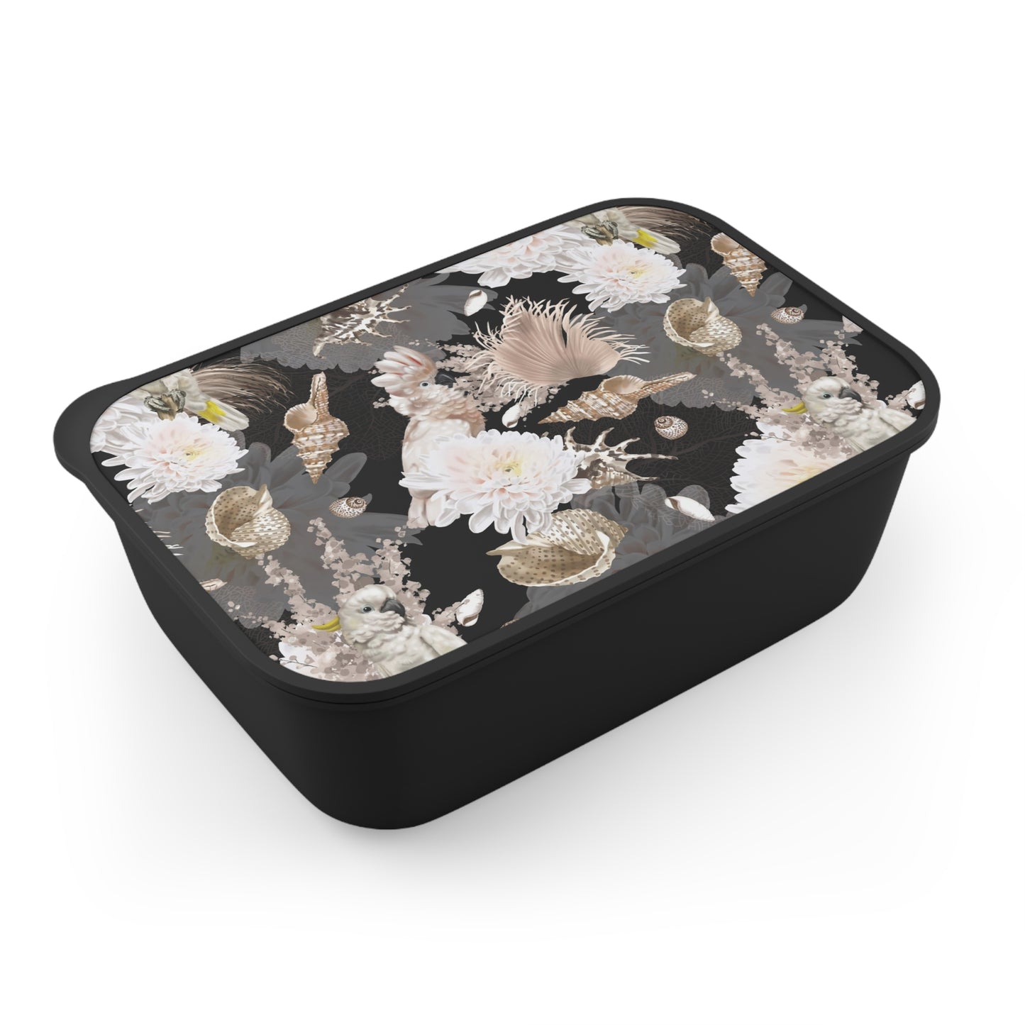 Bento Box with Utensils - Parrots, Flowers and Seashells