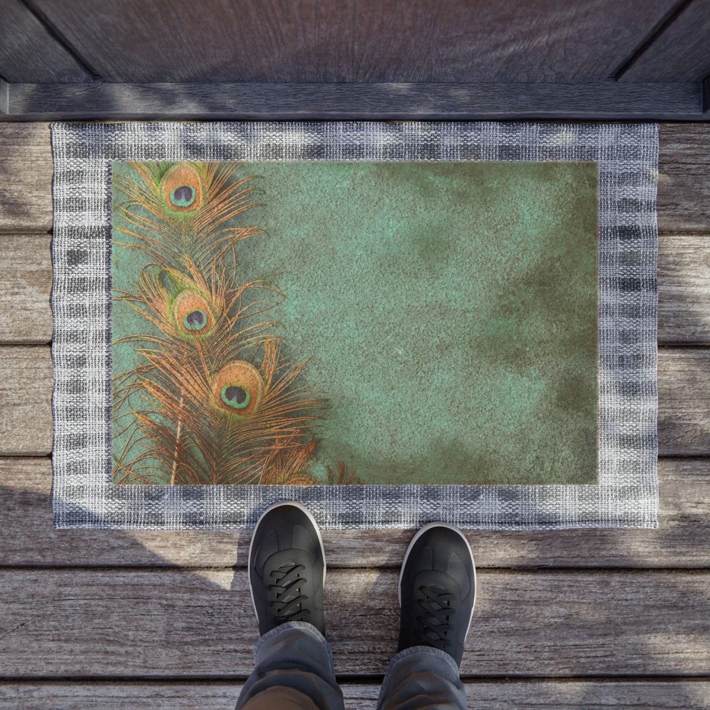 Tropical Doormat - Vibrant Coconut Fiber Entrance Mat / Peacock Turquoise Glow