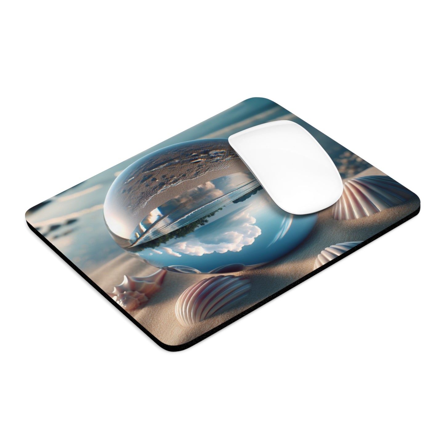 Coastal Mouse Pad, 2 Shapes - Fun Vibes for Home Office & Gamer / Beach Illusion Ball, Seashells