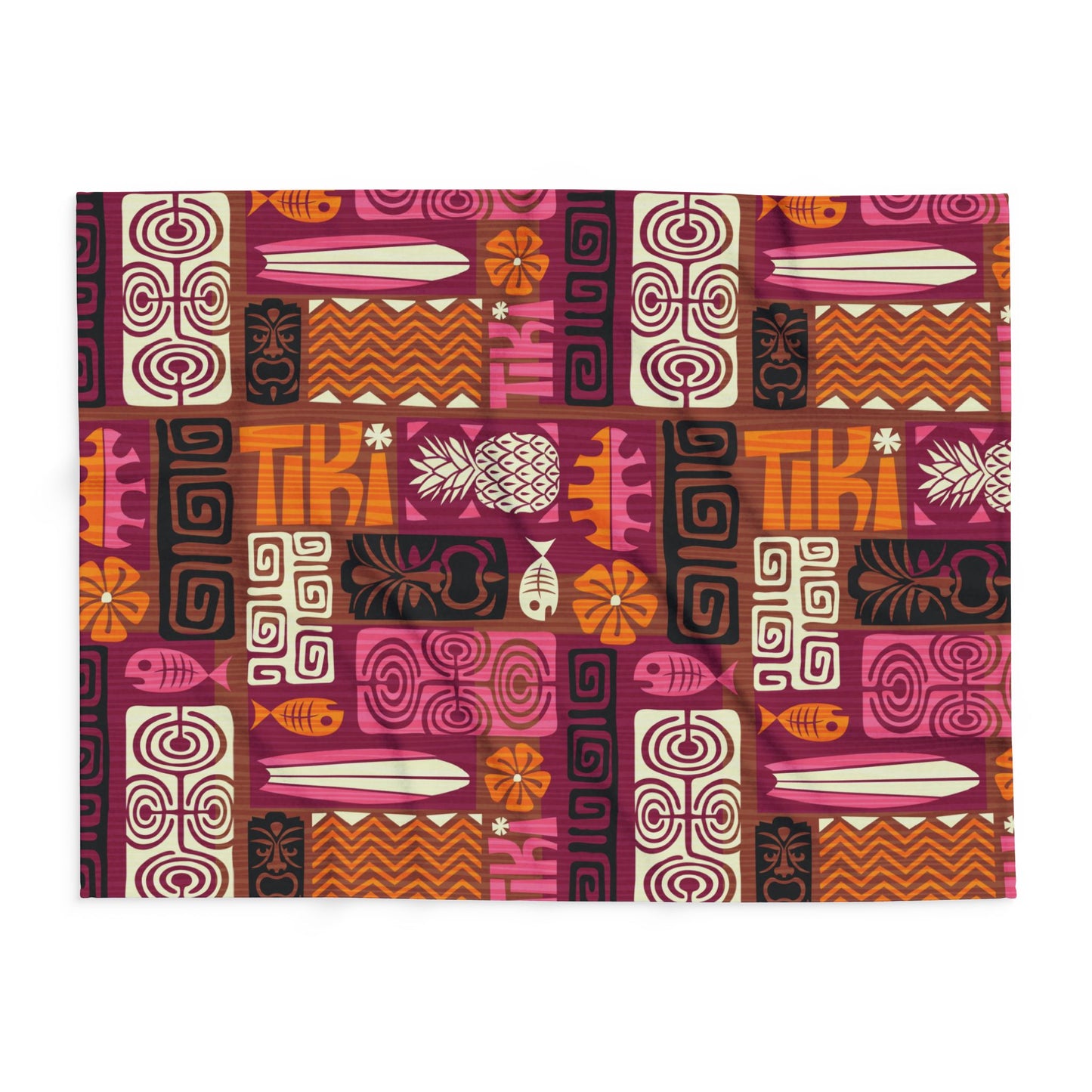 Tiki Poster Pink/Orange Fleece Blanket - Colorful Tropical Design