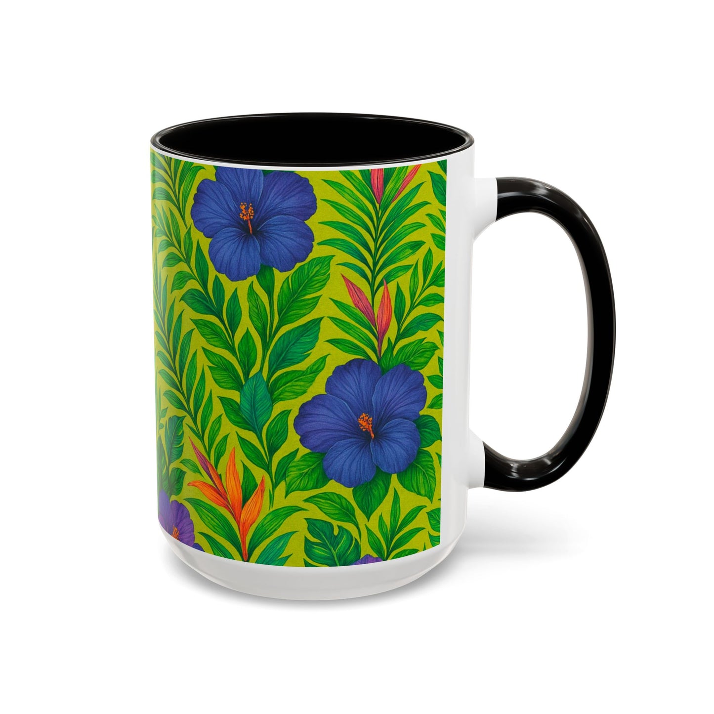 Vibrant Floral Coffee Mug - 11oz & 15oz / Midnight Flower Lime