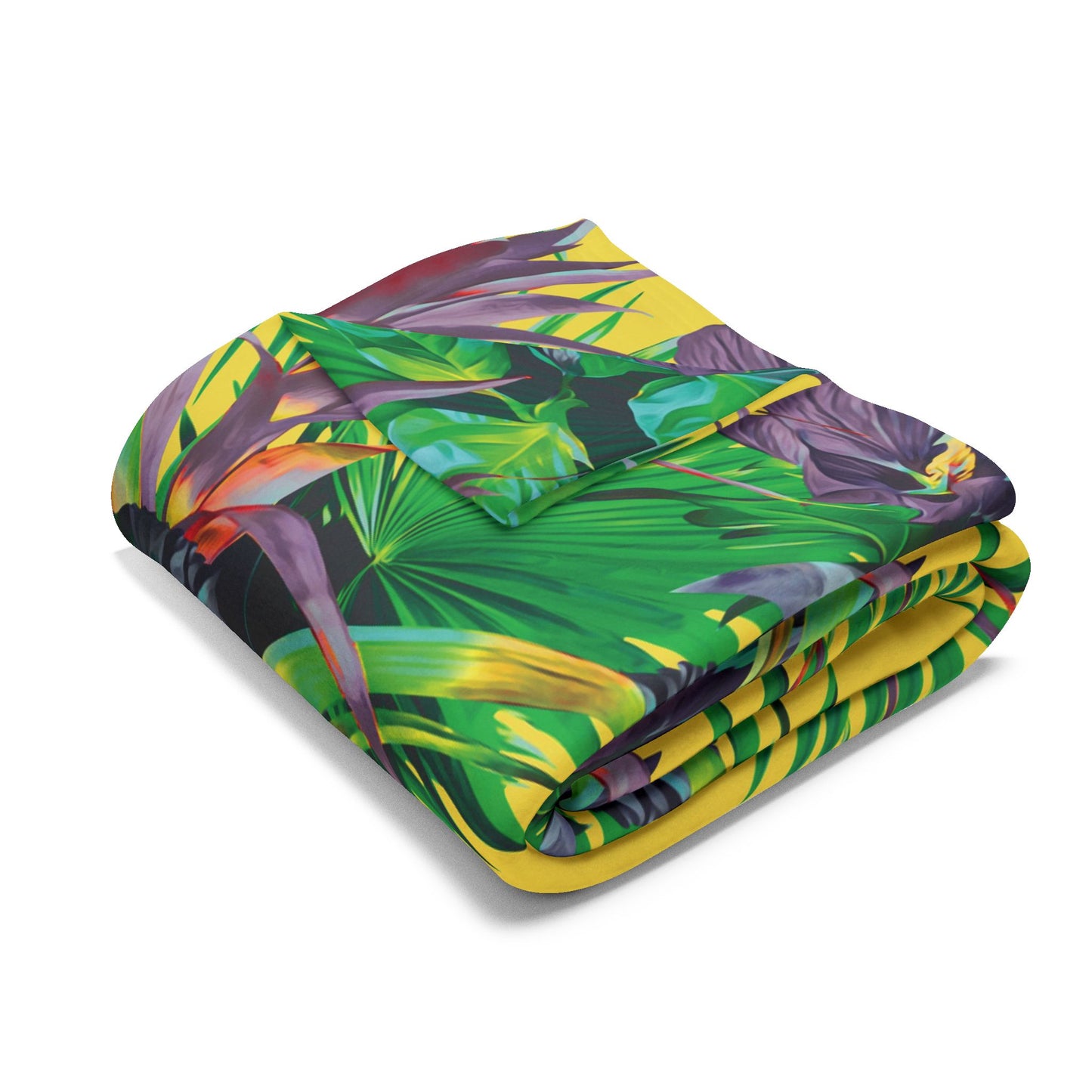 Yellow Plant Palooza Fleece Blanket - Colorful Tropical Botanical Design