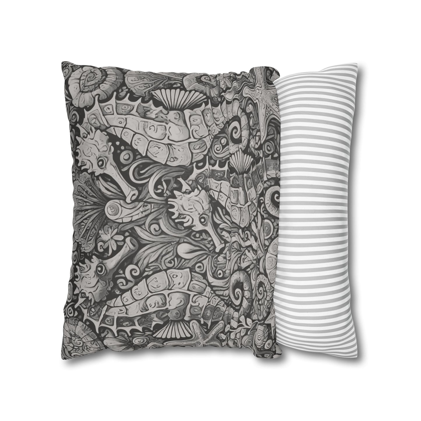 Faux Suede Square Pillowcase - Seahorse Trio, Noir
